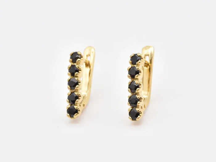 Vertical Black Earrings – Natural Onyx Earrings, Gold Drop Earrings