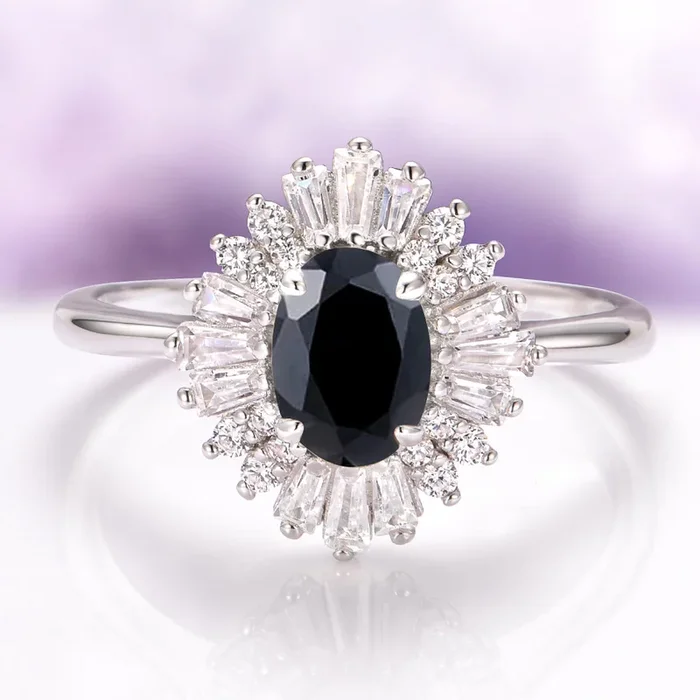 Victoria Black Onyx Engagement Ring in Sterling Silver