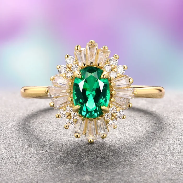 Victoria Emerald Ring in 14K Solid Yellow Gold