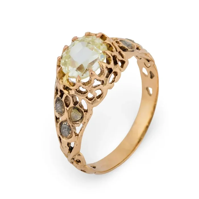 Victorian GIA 1.00 carat oval cut diamond 14k rose gold ring