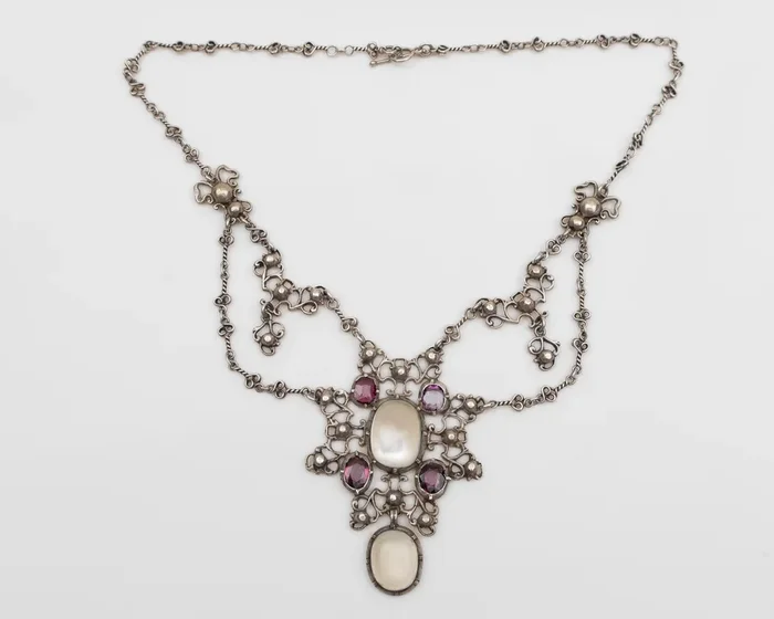Victorian Silver Moonstone & Garnet Necklace
