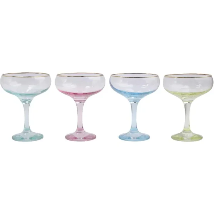 Vietri Rainbow Assorted Coupe Champagne Glasses – Set of 4