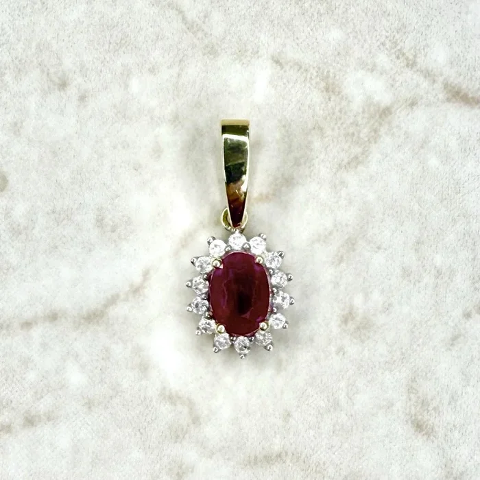 Vintage 14 Karat Two-Tone Gold Diamond & Ruby Halo Pendant