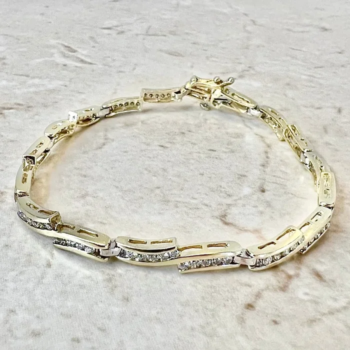 Vintage 14 Karat Yellow Gold 2 Carat Diamond Line Bracelet