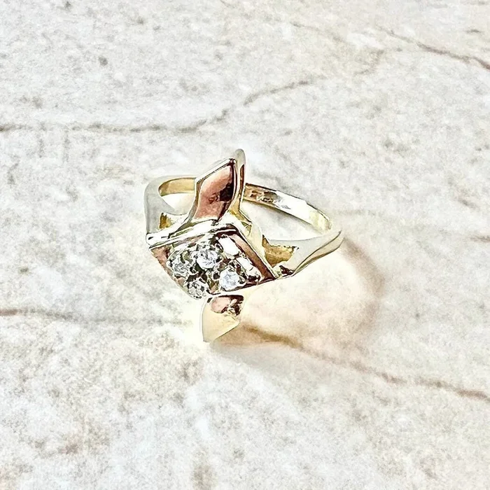 Vintage 14 Karat Yellow Gold Diamond Cocktail Ring