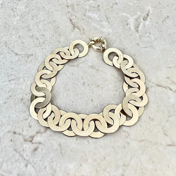 Vintage 14 Karat Yellow Gold Interlocking Discs Link Bracelet