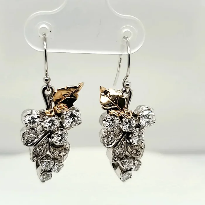 Vintage 14kt Gold and Diamond Grape Cluster Dangle Earrings
