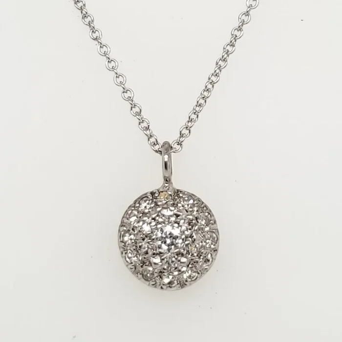 Vintage 14Kt White Gold And Diamond Pendant Necklace