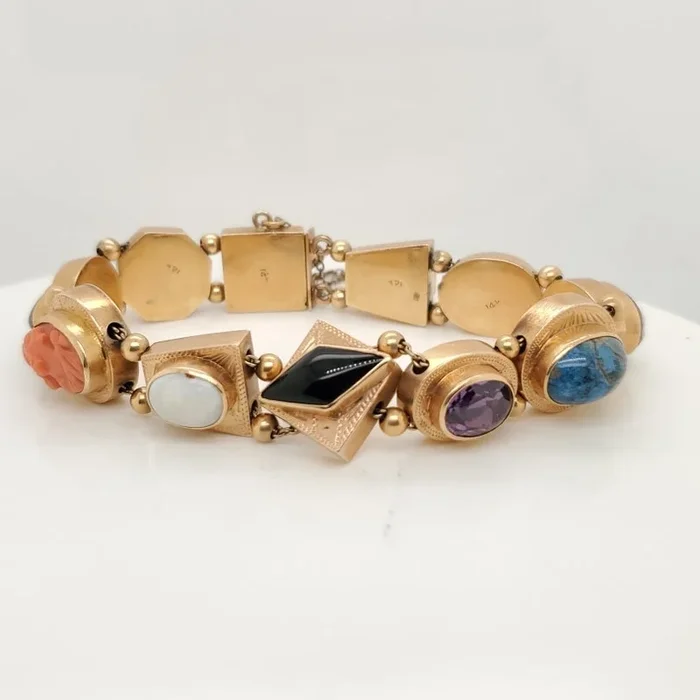 Vintage 14Kt Yellow Gold Bracelet With Large Slides