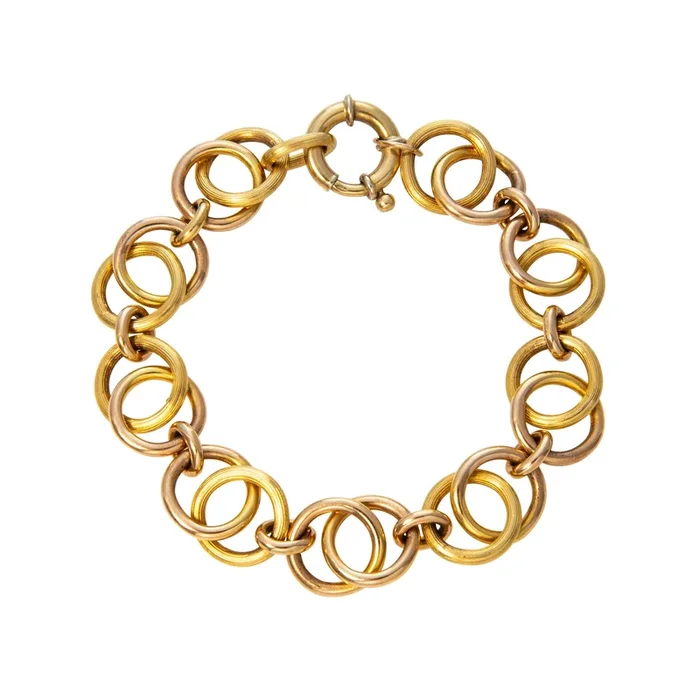 Vintage 18K Gold Interlocked Mixed Circle Link Bracelet