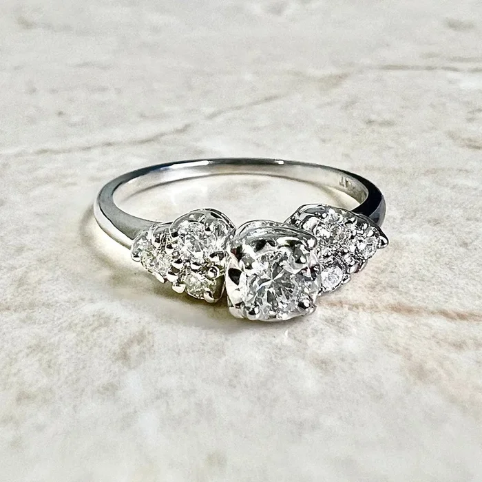 Vintage 1950’s Platinum & 14K White Gold 1/2 Carat Engagement Ring Diamond Ring