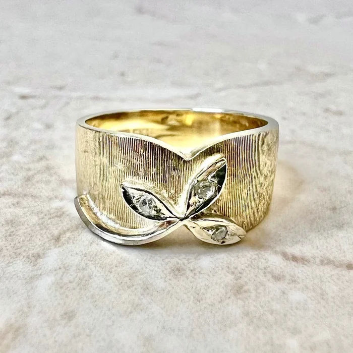 Vintage 1960’s Textured 14 Karat Yellow & White Gold Diamond Band Ring