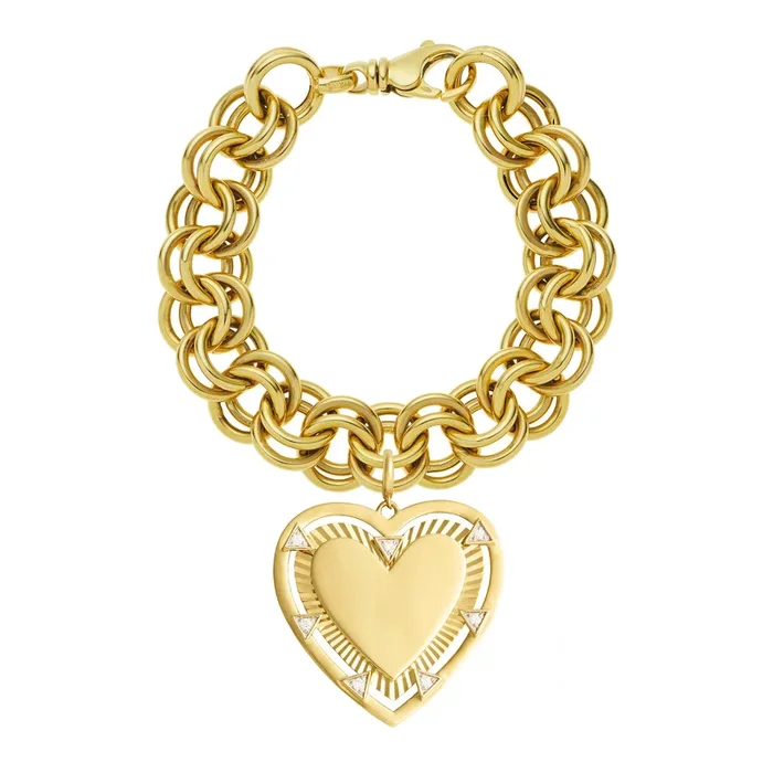 Vintage Heart Charm Link Bracelet