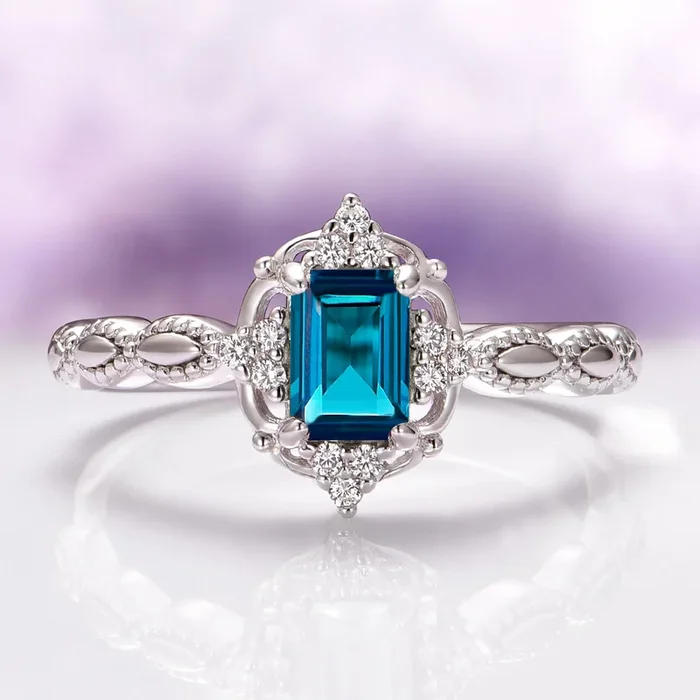 Vintage London Blue Topaz Ring in Sterling Silver
