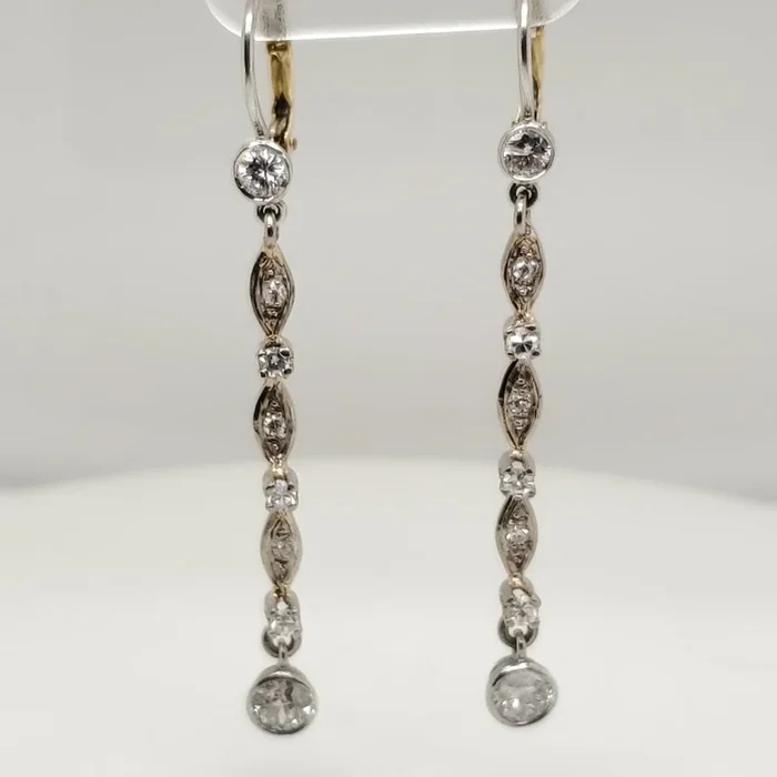 Vintage Platinum On 18Kt Yellow Gold Diamond Dangle Earrings