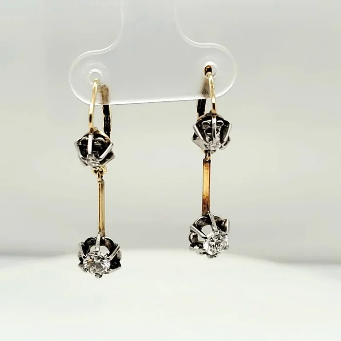 Vintage Platinum on Yellow Gold Diamond Earrings