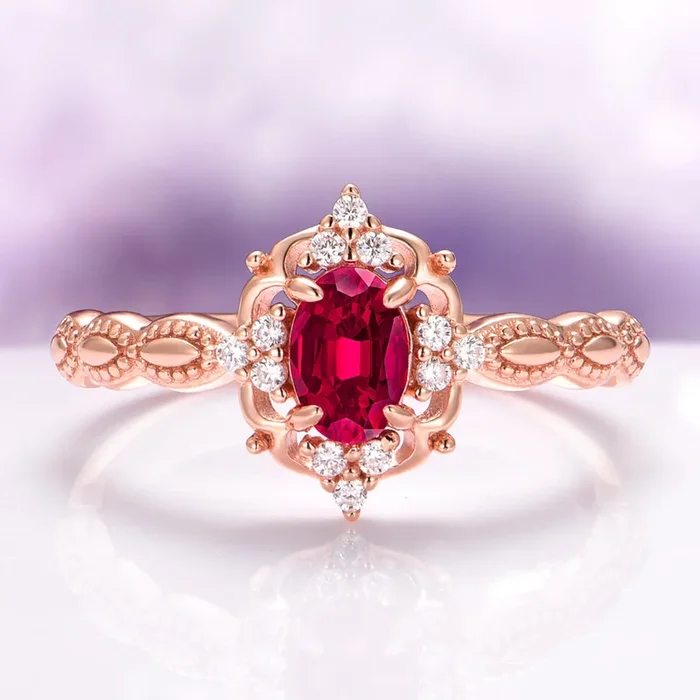 Vintage Ruby Engagement Ring in 14K Solid Rose Gold