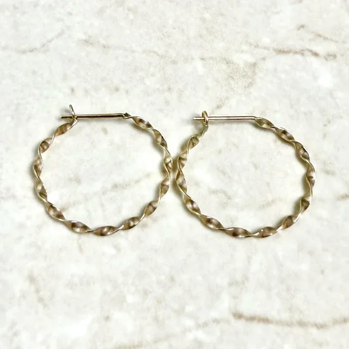 Vintage Solid 14K Yellow Gold Twist Hoop Earrings