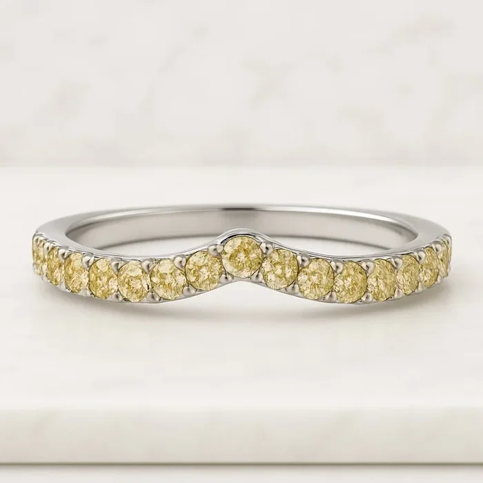 Vivid Yellow Round Lab Grown Diamond Half Eternity Wedding Band
