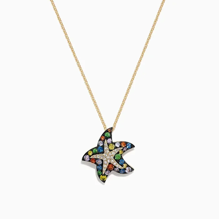 Watercolors 14K Gold Sapphire & Diamond Starfish Pendant, 1.19 TCW