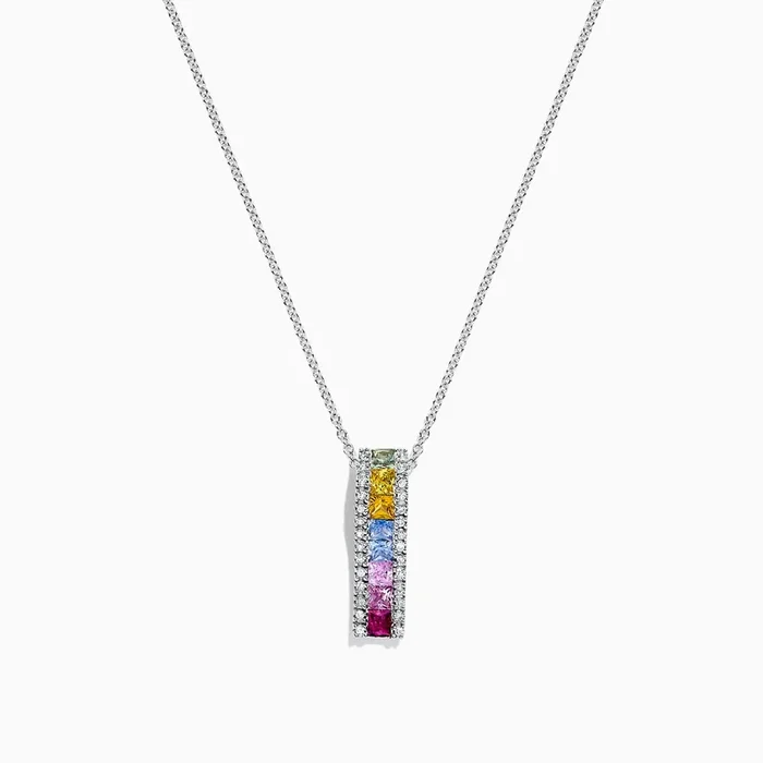 Watercolors 14K White Gold Multi Sapphire & Diamond Pendant, 1.17 TCW