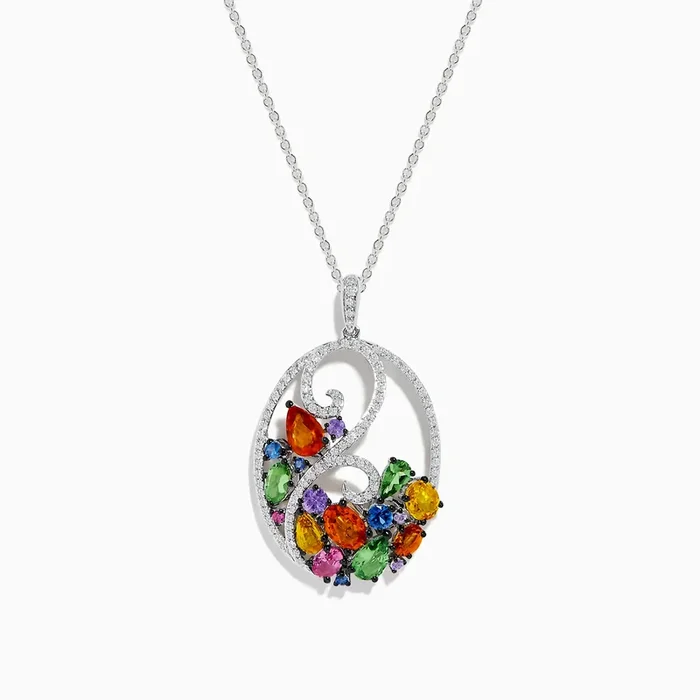 Watercolors 14K White Gold Multi Sapphire & Diamond Pendant, 3.96 TCW