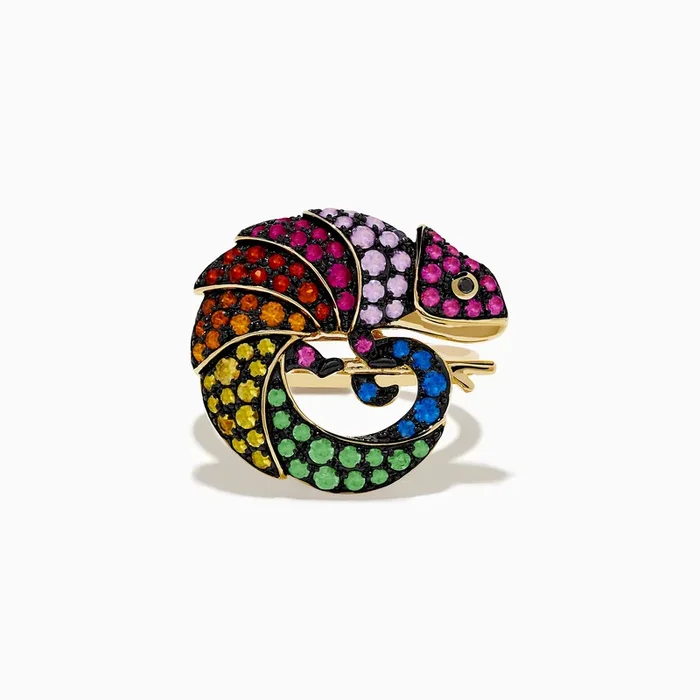 Watercolors 14K Yellow Gold Black Diamond Muliti Sapphire Chameleon Ring