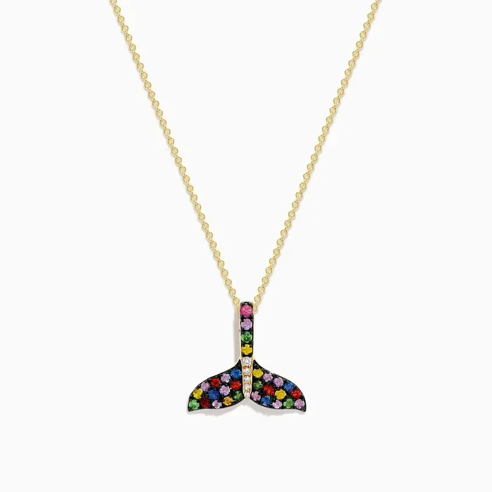 Watercolors 14K Yellow Gold Multi Sapphire and Diamond Tail Pendant
