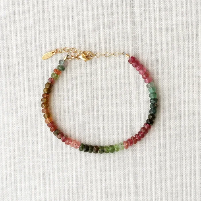 Watermelon Tourmaline Faceted Gemstone Beaded Bracelet