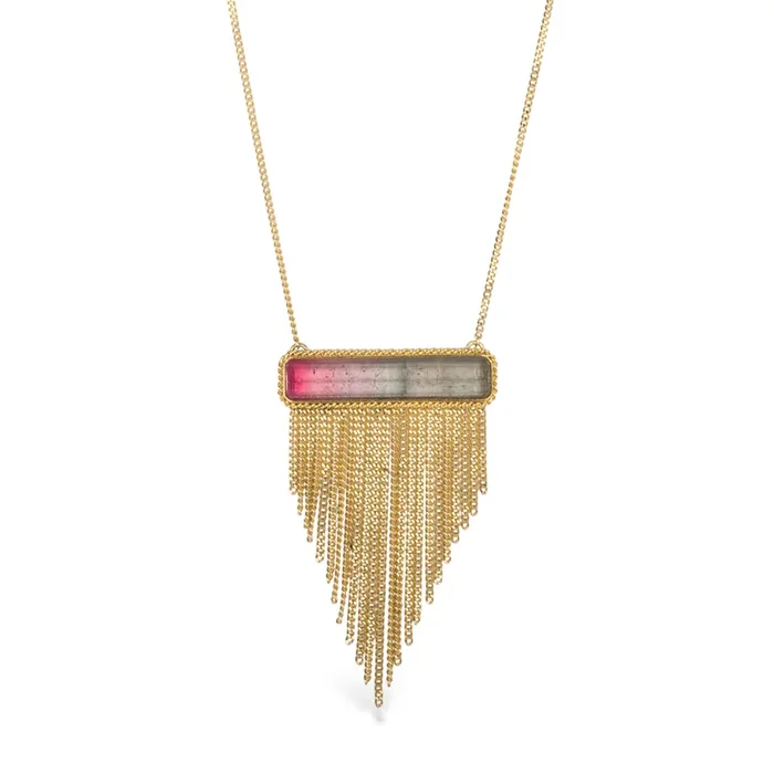 Watermelon Tourmaline Gold Tassel Necklace
