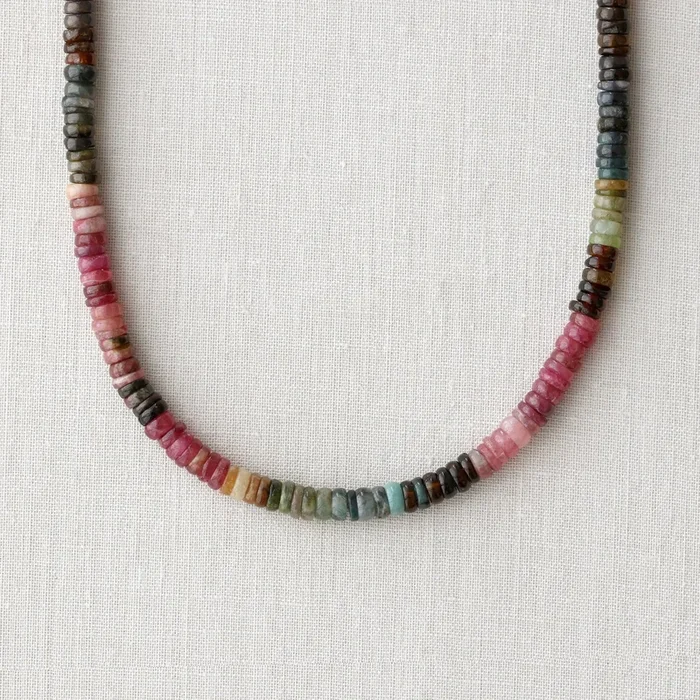 Watermelon Tourmaline Heishi Beaded necklace