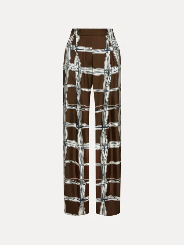 Wavy Plaid Silk Twill Pant