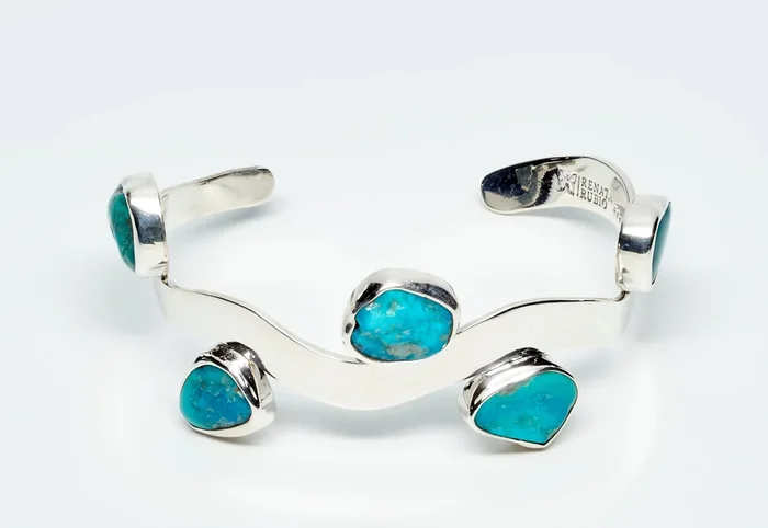 Wavy Sterling Silver Cuff with Sleeping Beauty Turquoise