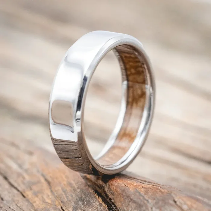 WHISKEY BARREL LINED WEDDING BAND – TITANIUM (6MM) – SIZE 12