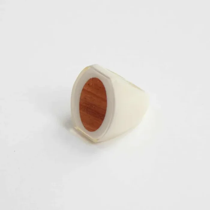 White and Wood Oval Ring by Sylca