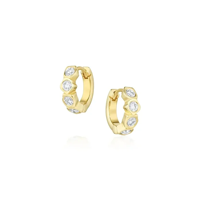White Diamond Abstract Bezel Huggie Earrings