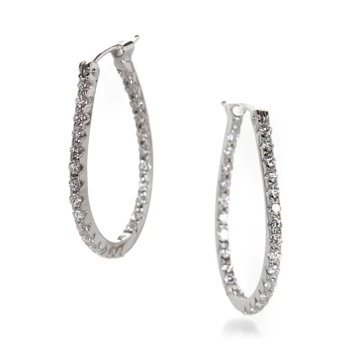 White Diamond Oval Hoop Earrings