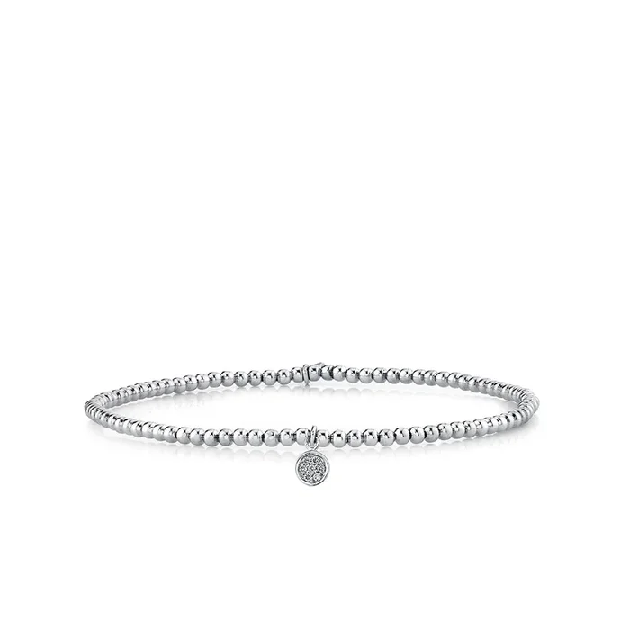White Gold & Diamond Tiny Disc on White Gold Beads