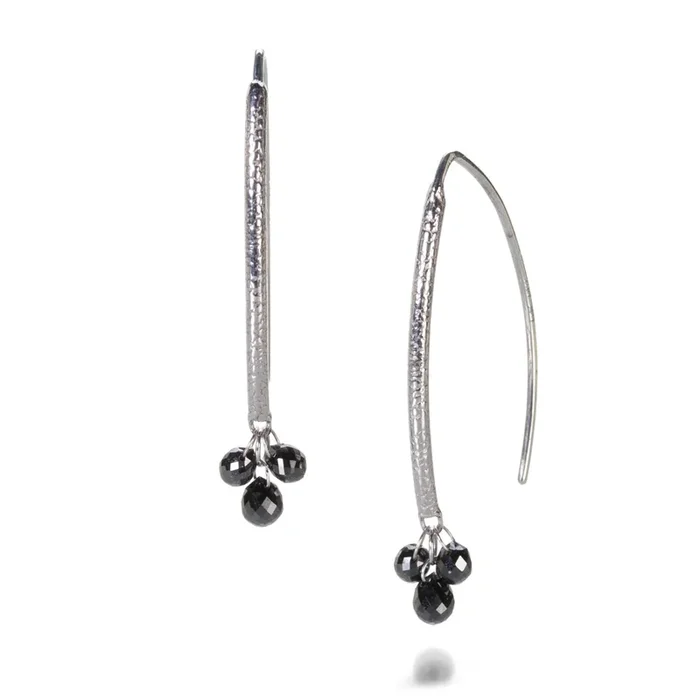 White Gold and Black Diamond Navette Earrings
