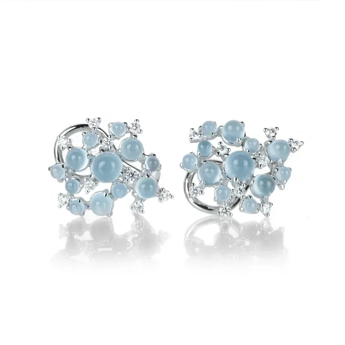 White Gold Aquamarine Bubble Cluster Earrings