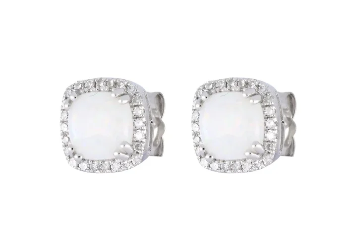 White Opal Earrings (White Opal 1.11 cts. White Diamond 0.19 cts.)