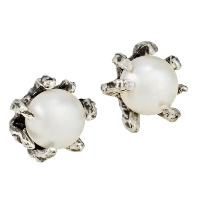 White Pearl Claw Studs
