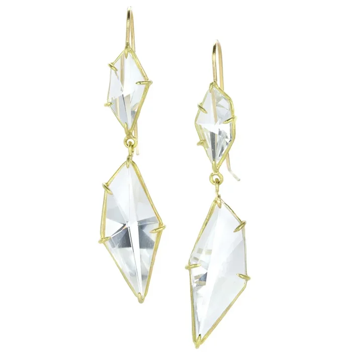 White Topaz Double Drop Geometric Earrings