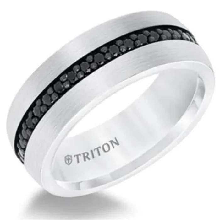 White Tungsten Carbide Black Sapphire 8mm Wedding Band