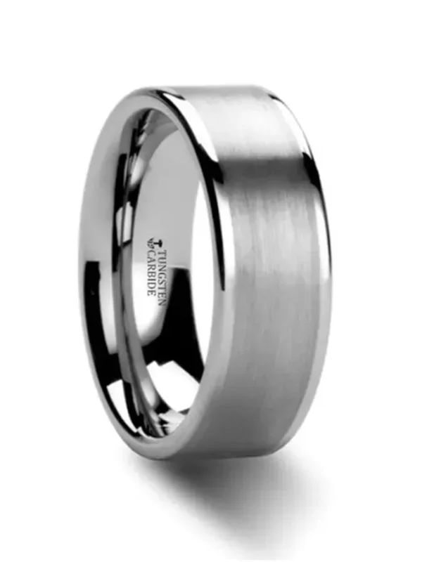 White Tungsten ‘Wayne’ 8mm Brush Finish Center Wedding Band