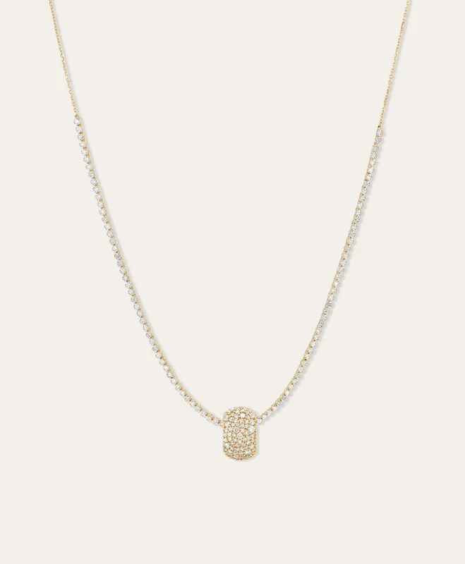 Wide Pavé Diamond Big Bead Tennis Necklace