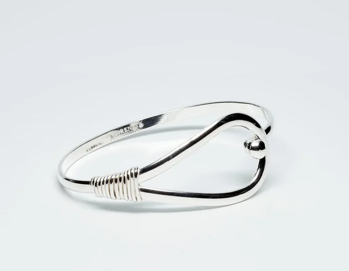 Wide Teardrop Clasped Sterling Silver Bangle