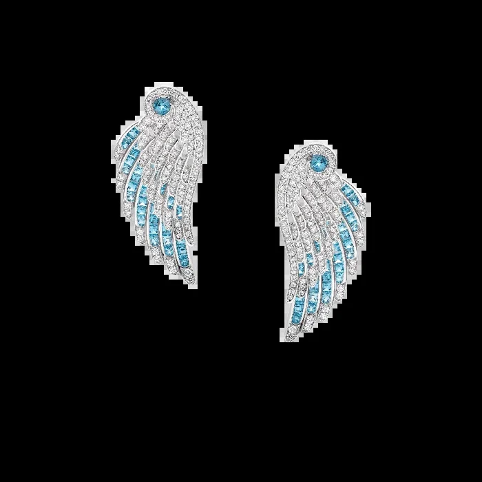 Wings Embrace Aquamarine and Diamond Drop Earrings | In 18ct White Gold