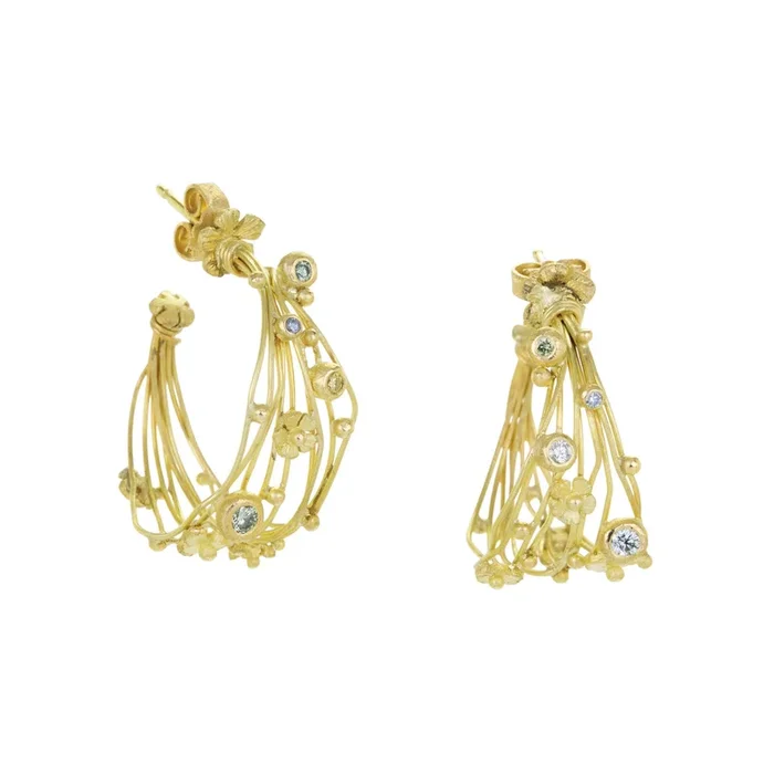 Wire Hoops with Flowers and Colored Diamonds