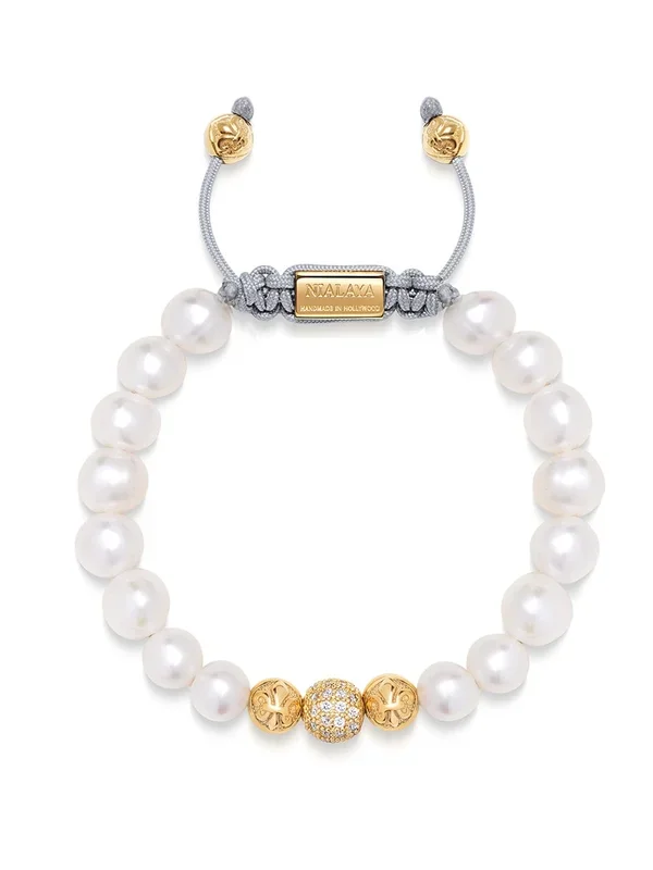 Women’s Beaded Bracelet with White Sea Pearl and Gold